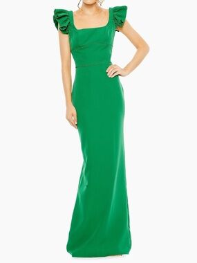 New Ieena for Mac Duggal Ruffled Cap-Sleeve Column Gown Size 8